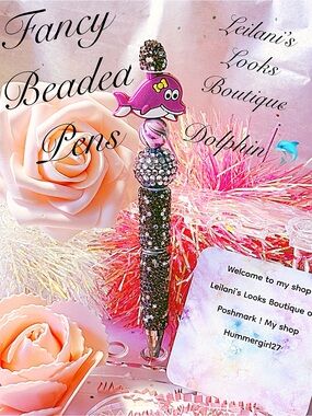 Purple Beaded Dolphin Pen/purple beads/fancy pen/gifts/